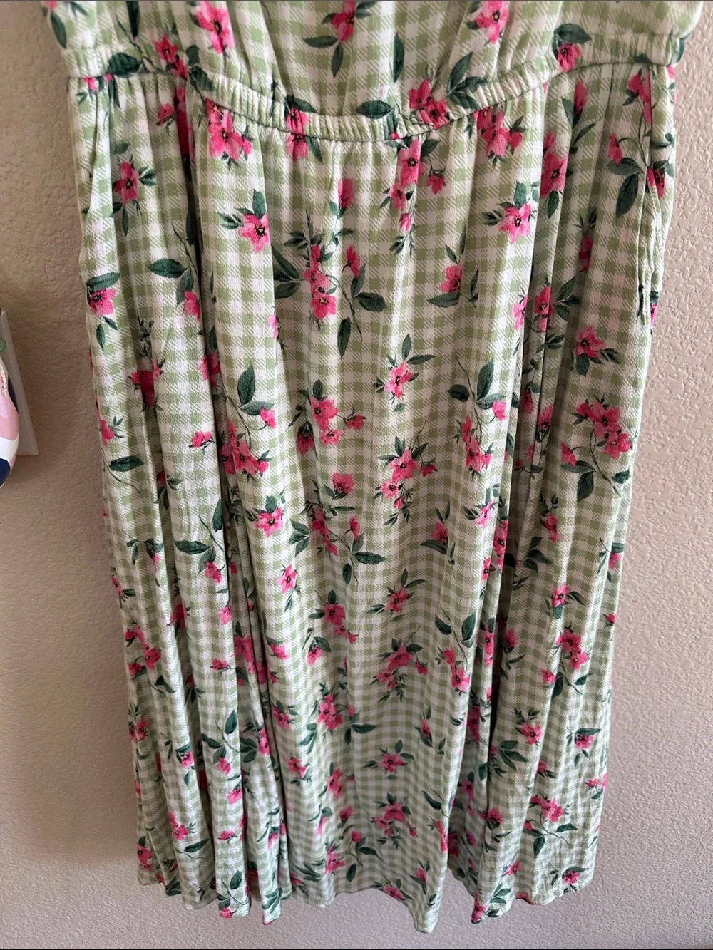 Retro Chic Torrid Gingham Off the Shoulder Vintage Green Floral Dress Large 00